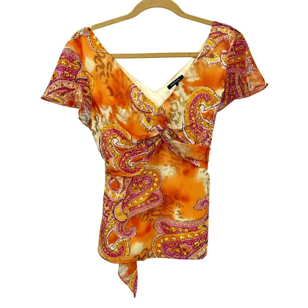 Daisy Fuentes Y2K Fairy Orange & Pink Paisley V-Neck Blouse - Size Medium